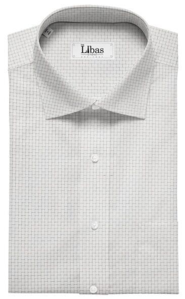 Tessitura Monti Men's Pure White 100% Giza Cotton Black Self Squares Shirt Fabric (1.60 M)