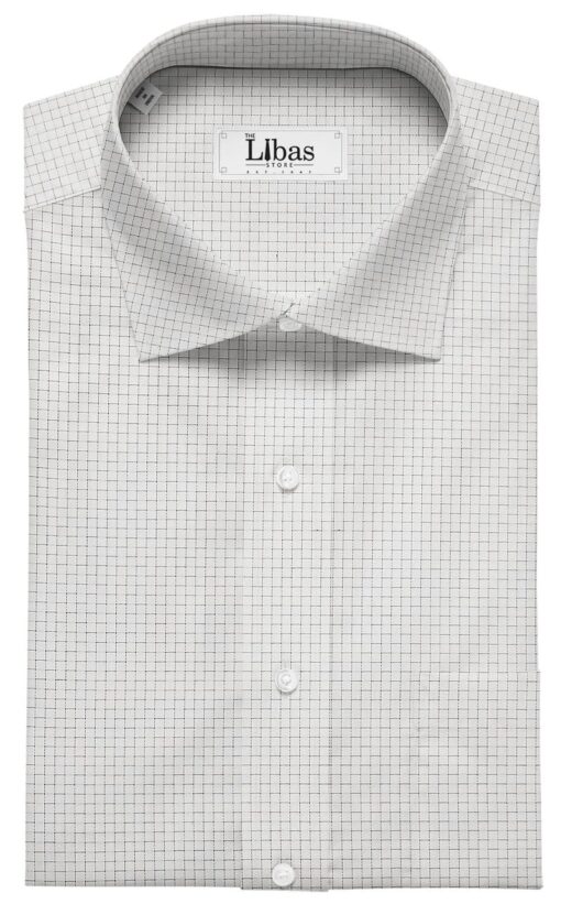 Tessitura Monti Men's Pure White 100% Giza Cotton Black Self Squares Shirt Fabric (1.60 M)