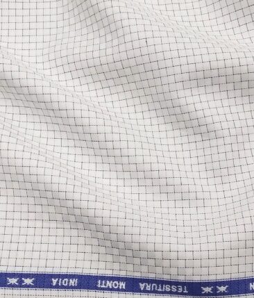Tessitura Monti Men's Pure White 100% Giza Cotton Black Self Squares Shirt Fabric (1.60 M)
