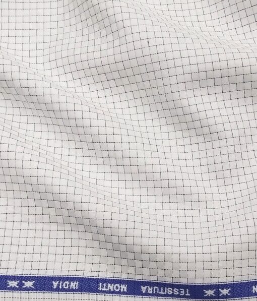 Tessitura Monti Men's Pure White 100% Giza Cotton Black Self Squares Shirt Fabric (1.60 M)