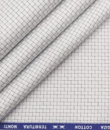 Tessitura Monti Men's Pure White 100% Giza Cotton Black Self Squares Shirt Fabric (1.60 M)