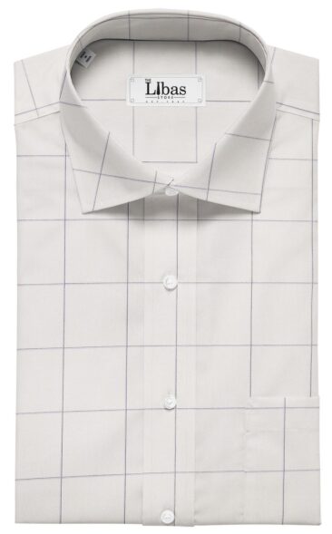 Tessitura Monti Men's White 100% Giza Cotton Broad Blue Checks Shirt Fabric (1.60 M)