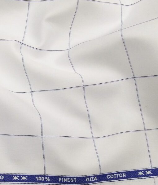 Tessitura Monti Men's White 100% Giza Cotton Broad Blue Checks Shirt Fabric (1.60 M)