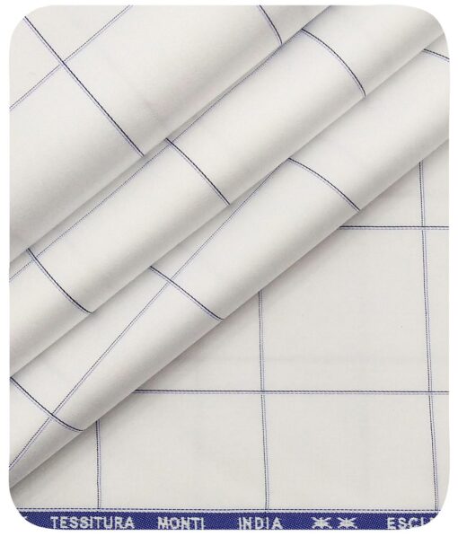 Tessitura Monti Men's White 100% Giza Cotton Broad Blue Checks Shirt Fabric (1.60 M)