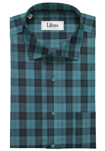 Monza Men's Dark Firozi Blue 100% Superfine Cotton Broad Checks Shirt Fabric (1.60 M)