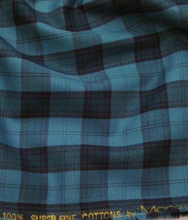 Monza Men's Dark Firozi Blue 100% Superfine Cotton Broad Checks Shirt Fabric (1.60 M)