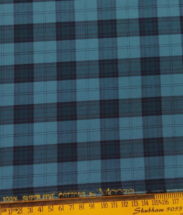 Monza Men's Dark Firozi Blue 100% Superfine Cotton Broad Checks Shirt Fabric (1.60 M)