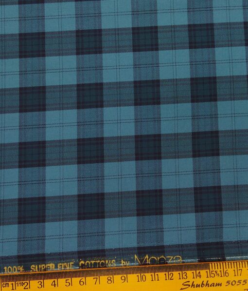 Monza Men's Dark Firozi Blue 100% Superfine Cotton Broad Checks Shirt Fabric (1.60 M)