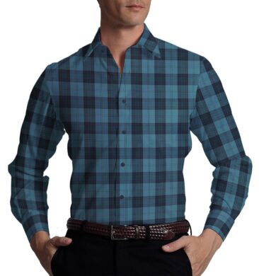 Monza Men's Dark Firozi Blue 100% Superfine Cotton Broad Checks Shirt Fabric (1.60 M)