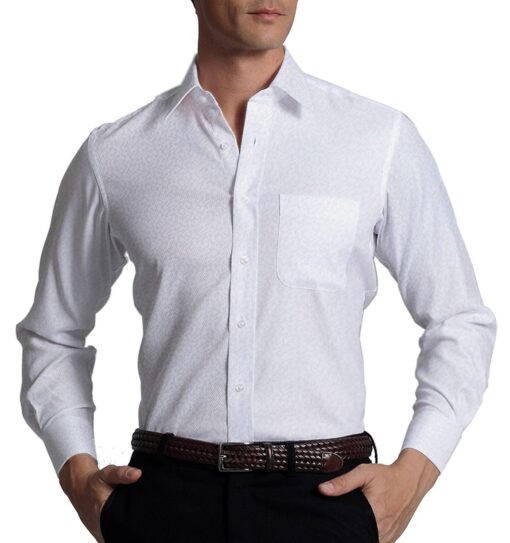 Monza Men's White 100% Superfine Cotton Self Floral Jacquard Shirt Fabric (1.60 M)