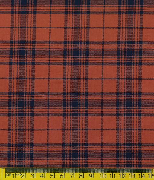 Monza Men's Brick Red 100% Superfine Cotton Broad Blue Checks Shirt Fabric (1.60 M)