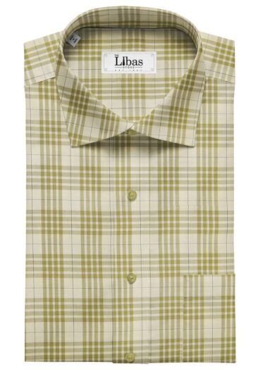Monza Men's Cream 100% Superfine Cotton Broad Beige Checks Shirting Fabric (1.80 Meter)