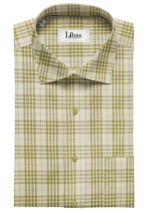 Monza Men's Cream 100% Superfine Cotton Broad Beige Checks Shirting Fabric (1.80 Meter)