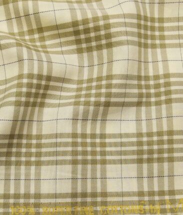 Monza Men's Cream 100% Superfine Cotton Broad Beige Checks Shirting Fabric (1.80 Meter)