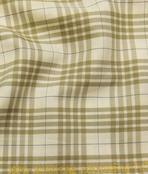 Monza Men's Cream 100% Superfine Cotton Broad Beige Checks Shirting Fabric (1.80 Meter)