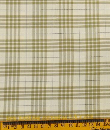 Monza Men's Cream 100% Superfine Cotton Broad Beige Checks Shirting Fabric (1.80 Meter)