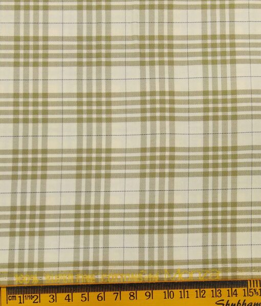 Monza Men's Cream 100% Superfine Cotton Broad Beige Checks Shirting Fabric (1.80 Meter)