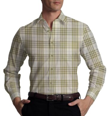Monza Men's Cream 100% Superfine Cotton Broad Beige Checks Shirting Fabric (1.80 Meter)