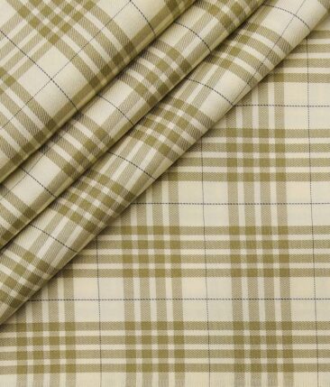 Monza Men's Cream 100% Superfine Cotton Broad Beige Checks Shirting Fabric (1.80 Meter)