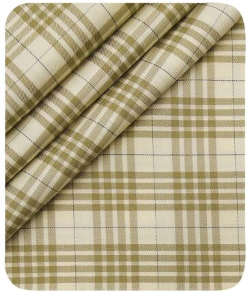 Monza Men's Cream 100% Superfine Cotton Broad Beige Checks Shirting Fabric (1.80 Meter)