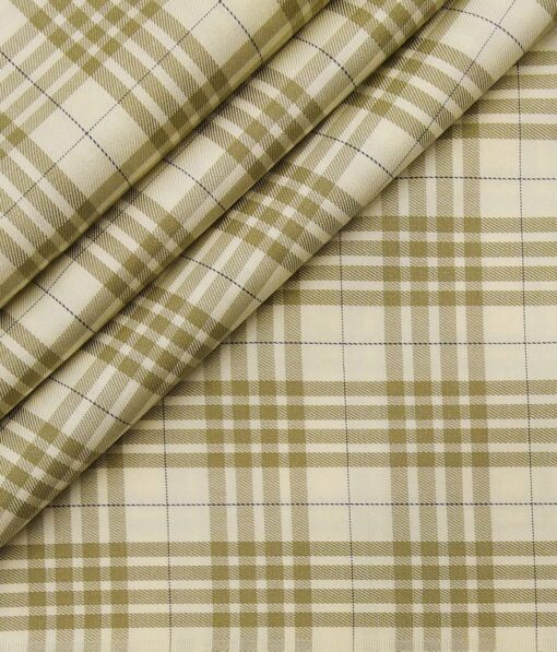 Monza Men's Cream 100% Superfine Cotton Broad Beige Checks Shirting Fabric (1.80 Meter)