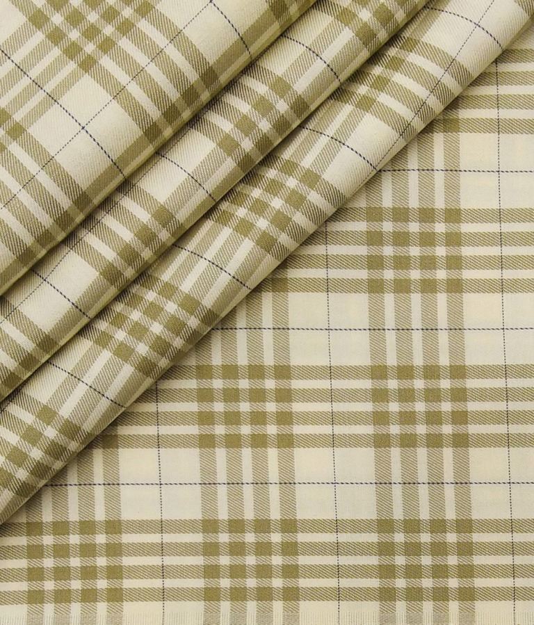 Monza Men's Cream 100% Superfine Cotton Broad Beige Checks Shirting Fabric (1.80 Meter)