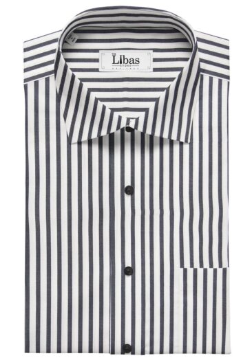 Monza Men's White 100% Superfine Cotton Black Stripes Shirt Fabric (1.80 Meter)