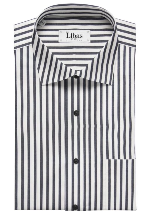 Monza Men's White 100% Superfine Cotton Black Stripes Shirt Fabric (1.80 Meter)