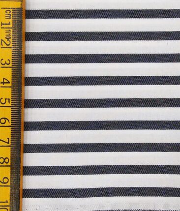 Monza Men's White 100% Superfine Cotton Black Stripes Shirt Fabric (1.80 Meter)