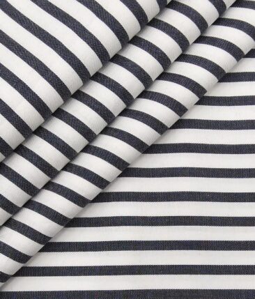 Monza Men's White 100% Superfine Cotton Black Stripes Shirt Fabric (1.80 Meter)