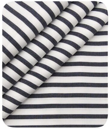 Monza Men's White 100% Superfine Cotton Black Stripes Shirt Fabric (1.80 Meter)