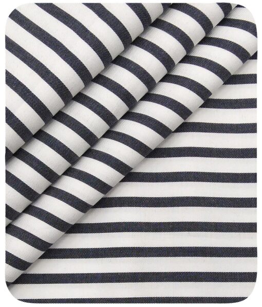 Monza Men's White 100% Superfine Cotton Black Stripes Shirt Fabric (1.80 Meter)