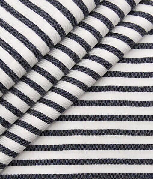 Monza Men's White 100% Superfine Cotton Black Stripes Shirt Fabric (1.80 Meter)