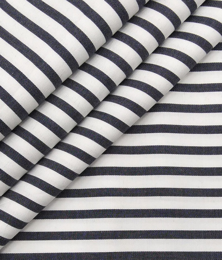 Monza Men's White 100% Superfine Cotton Black Stripes Shirt Fabric (1.80 Meter)