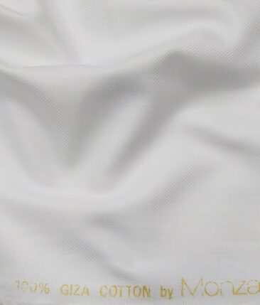 Monza Men's White 100% Giza Cotton Herringbone Weave Shirt Fabric (1.60 M)