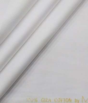 Monza Men's White 100% Giza Cotton Herringbone Weave Shirt Fabric (1.60 M)