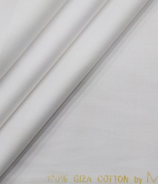 Monza Men's White 100% Giza Cotton Herringbone Weave Shirt Fabric (1.60 M)