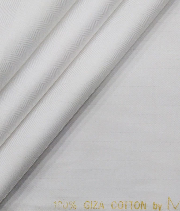 Monza Men's White 100% Giza Cotton Herringbone Weave Shirt Fabric (1.60 M)