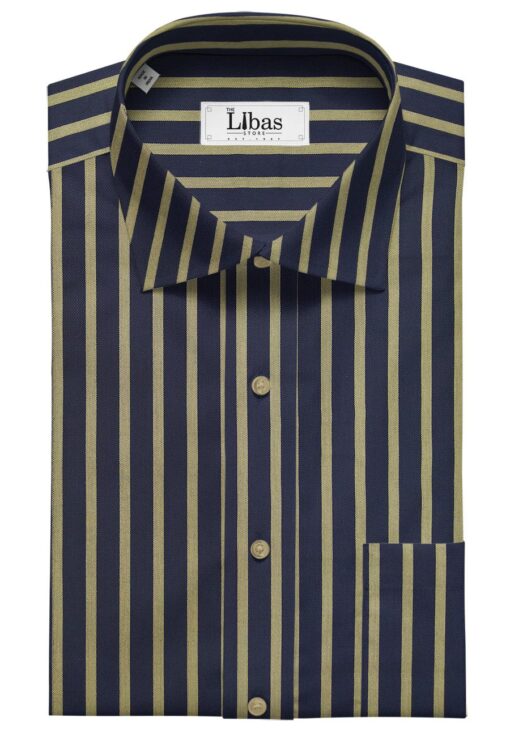 Monza Men's Dark Blue 100% Superfine Cotton Brown Stripes Shirt Fabric (1.60 M)