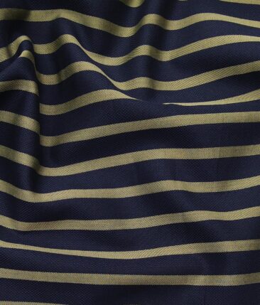Monza Men's Dark Blue 100% Superfine Cotton Brown Stripes Shirt Fabric (1.60 M)