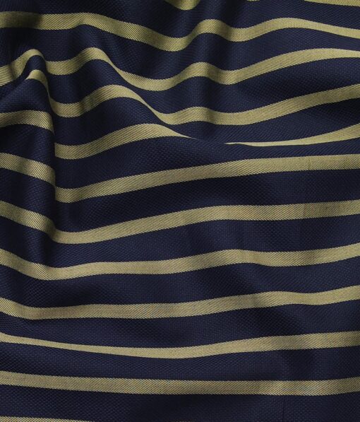 Monza Men's Dark Blue 100% Superfine Cotton Brown Stripes Shirt Fabric (1.60 M)
