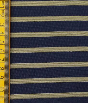 Monza Men's Dark Blue 100% Superfine Cotton Brown Stripes Shirt Fabric (1.60 M)