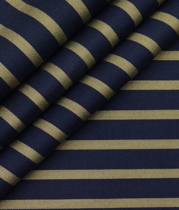 Monza Men's Dark Blue 100% Superfine Cotton Brown Stripes Shirt Fabric (1.60 M)