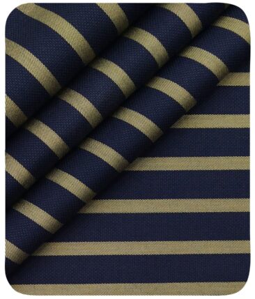 Monza Men's Dark Blue 100% Superfine Cotton Brown Stripes Shirt Fabric (1.60 M)