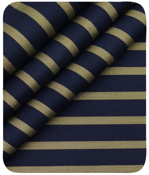 Monza Men's Dark Blue 100% Superfine Cotton Brown Stripes Shirt Fabric (1.60 M)
