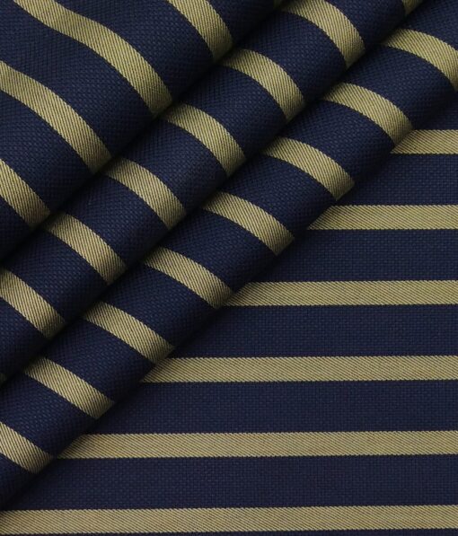 Monza Men's Dark Blue 100% Superfine Cotton Brown Stripes Shirt Fabric (1.60 M)