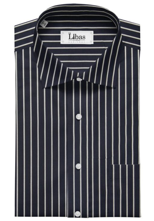 Monza Men's Dark Blue 100% Giza Cotton White Stripes Shirt Fabric (1.60 M)