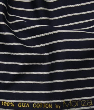Monza Men's Dark Blue 100% Giza Cotton White Stripes Shirt Fabric (1.60 M)