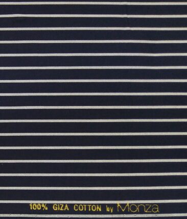 Monza Men's Dark Blue 100% Giza Cotton White Stripes Shirt Fabric (1.60 M)