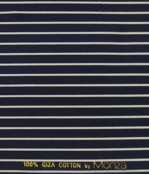 Monza Men's Dark Blue 100% Giza Cotton White Stripes Shirt Fabric (1.60 M)